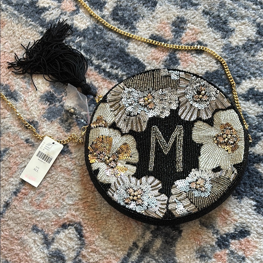 NWT Black Floral Beaded Bag